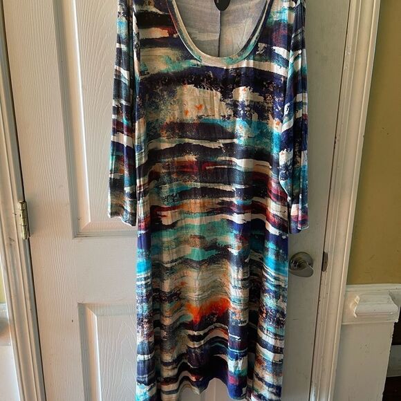 NWT Cupio stretch dress multi color abstract design 3/4 sleeve size 2X - Picture 2 of 6